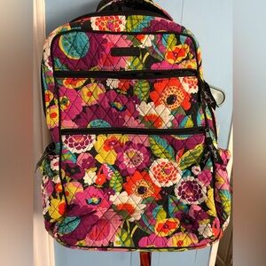 Vera Bradley Bright Floral Quilted Backpack in Pink, Purple, Yellow & Green